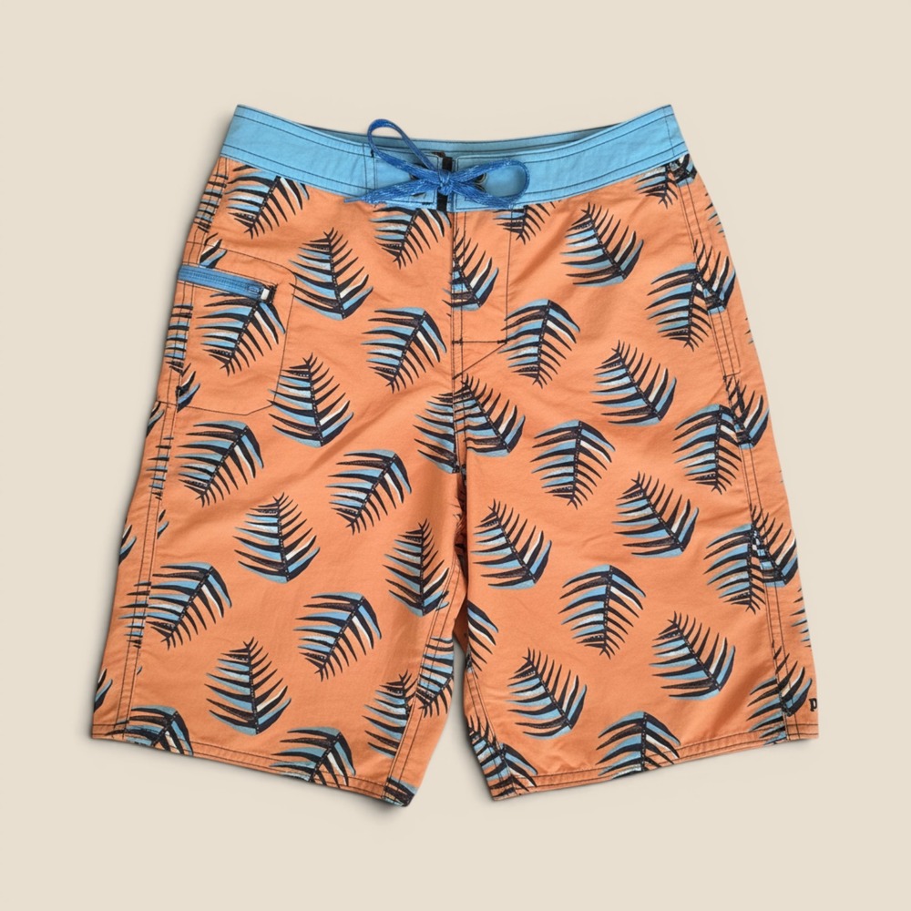 Patagonia Kids Orange Blue Palm Print Board Shorts Swim Trunks Size 10 67817 - Picture 1 of 7